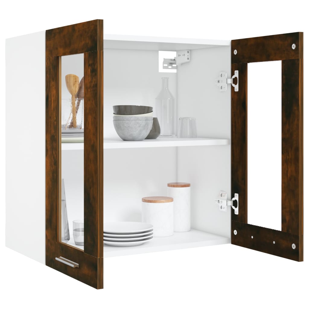 Hanging Glass Cabinet Lyon Smoked Oak 60x31x60 cm Engineered Wood