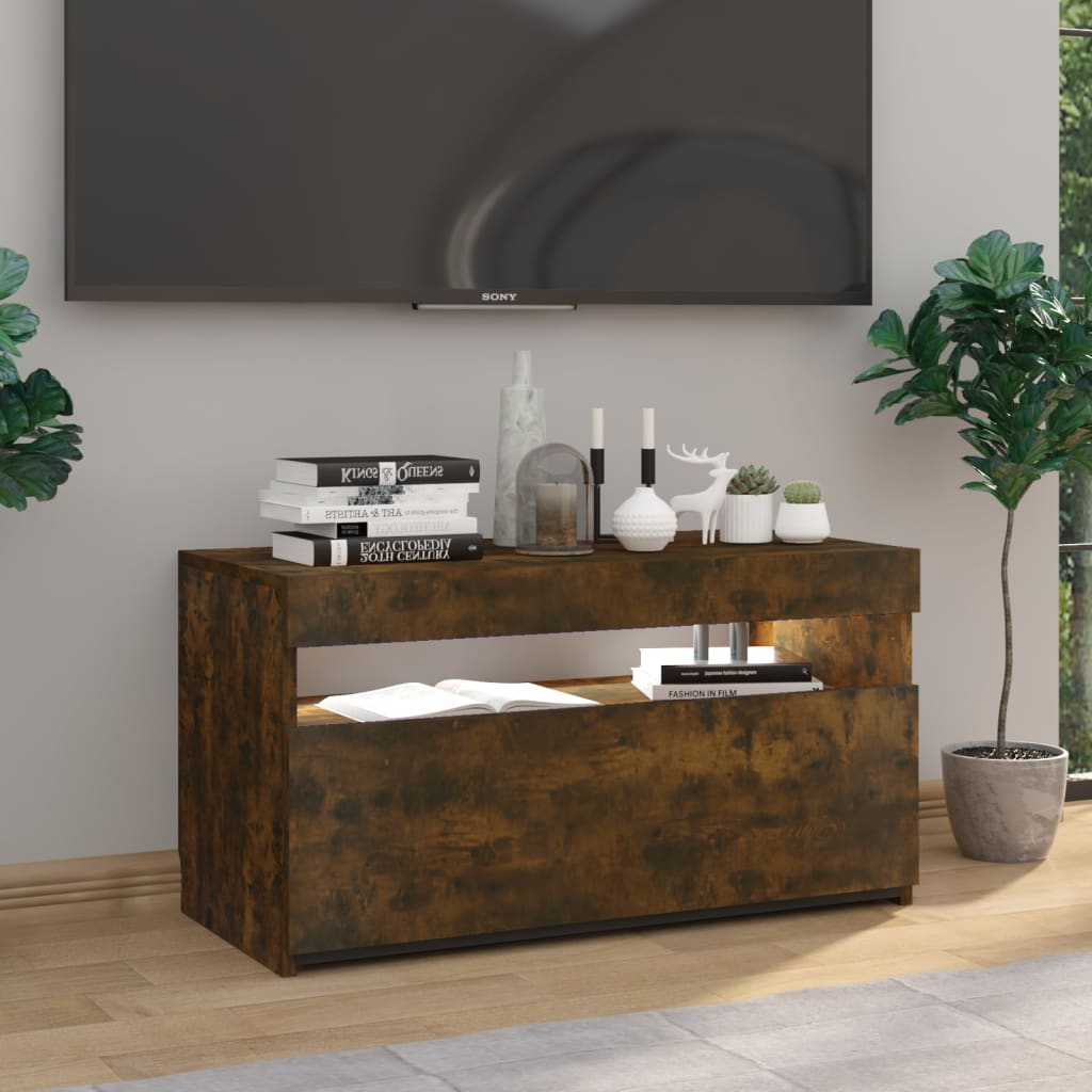 vidaXL TV Cabinet with LED Lights Smoked Oak 75x35x40 cm