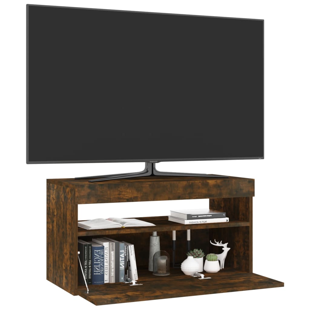 vidaXL TV Cabinet with LED Lights Smoked Oak 75x35x40 cm