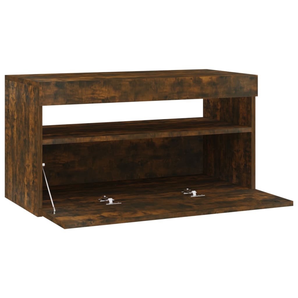 vidaXL TV Cabinet with LED Lights Smoked Oak 75x35x40 cm