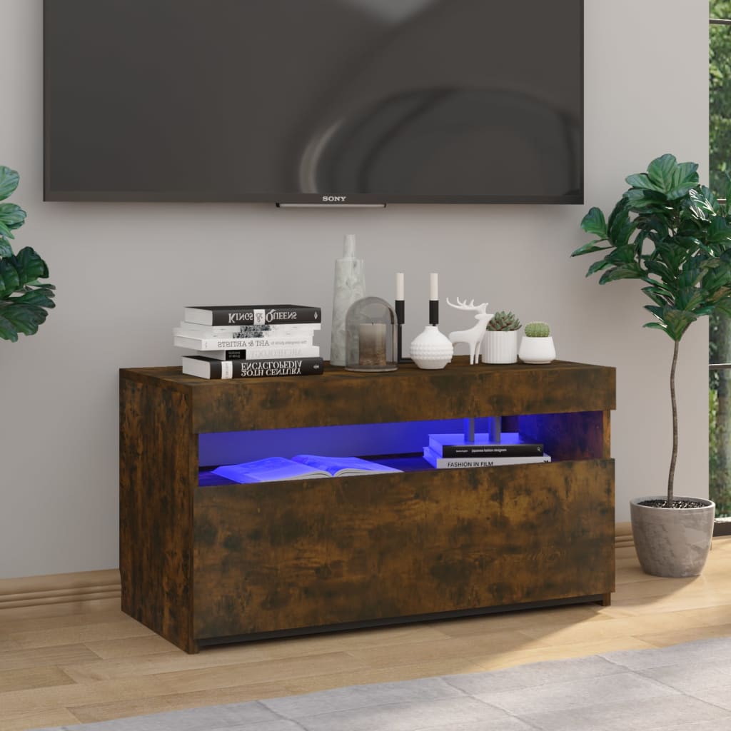 vidaXL TV Cabinet with LED Lights Smoked Oak 75x35x40 cm