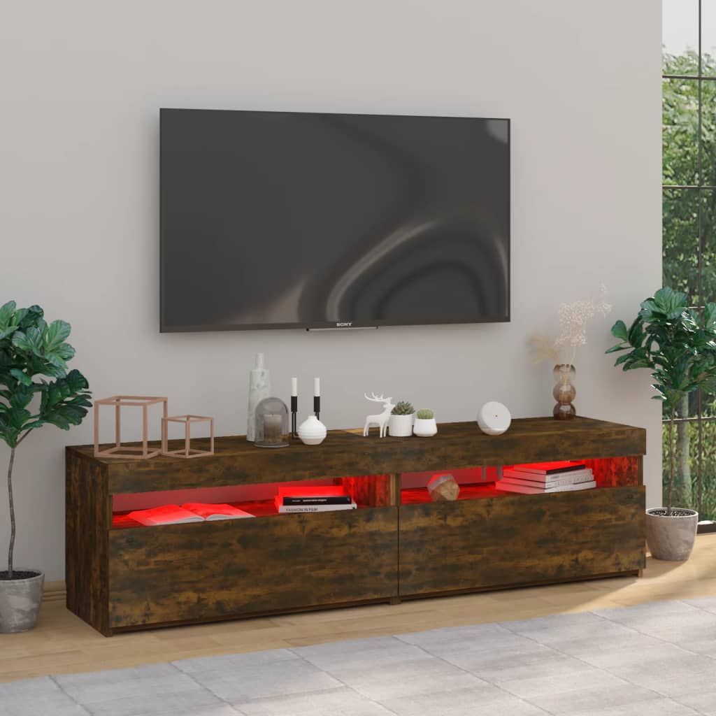 vidaXL TV Cabinet with LED Lights 2 pcs Smoked Oak 75x35x40 cm