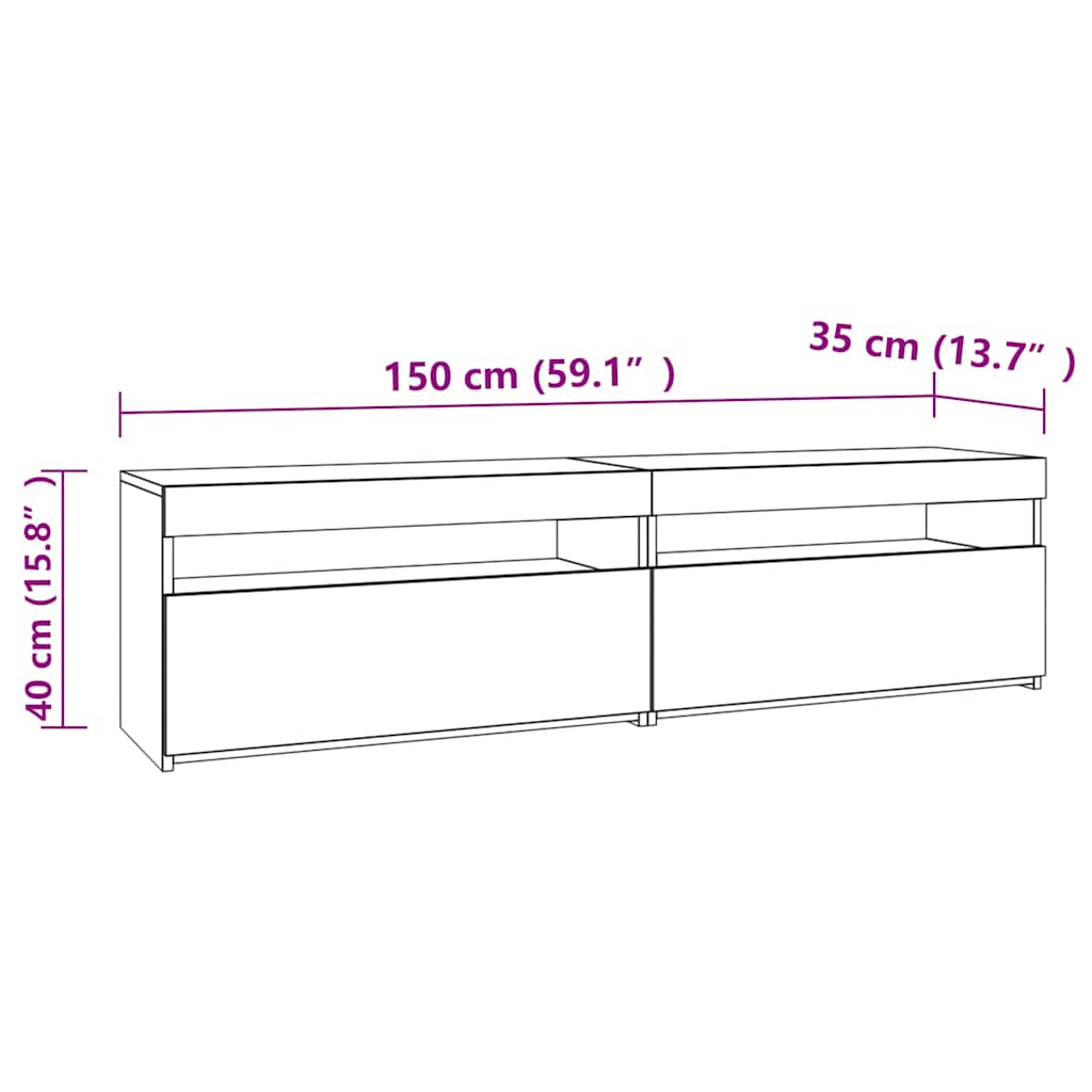 815124 vidaXL TV Cabinet with LED Lights 2 pcs Smoked Oak 75x35x40 cm