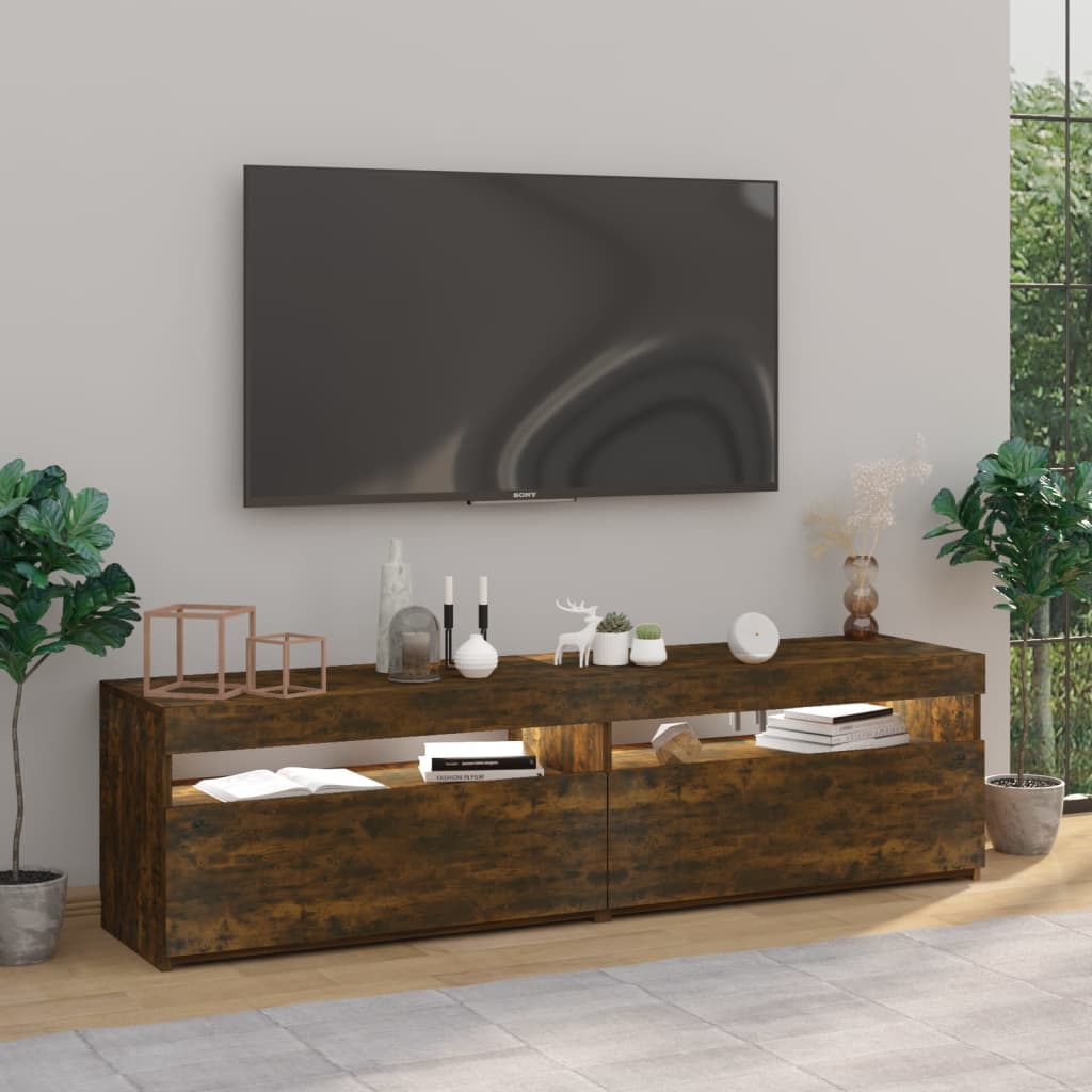 vidaXL TV Cabinet with LED Lights 2 pcs Smoked Oak 75x35x40 cm