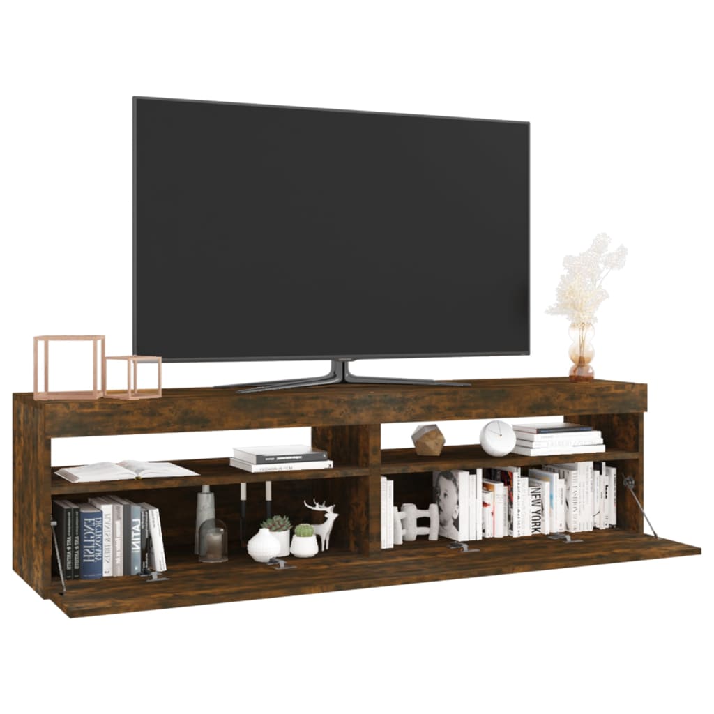 vidaXL TV Cabinet with LED Lights 2 pcs Smoked Oak 75x35x40 cm