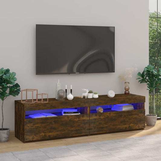 vidaXL TV Cabinet with LED Lights 2 pcs Smoked Oak 75x35x40 cm