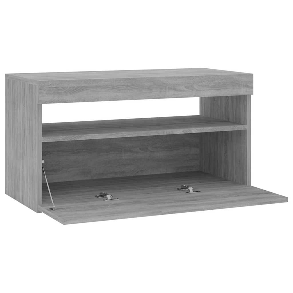 815125 vidaXL TV Cabinet with LED Lights Grey Sonoma 75x35x40 cm