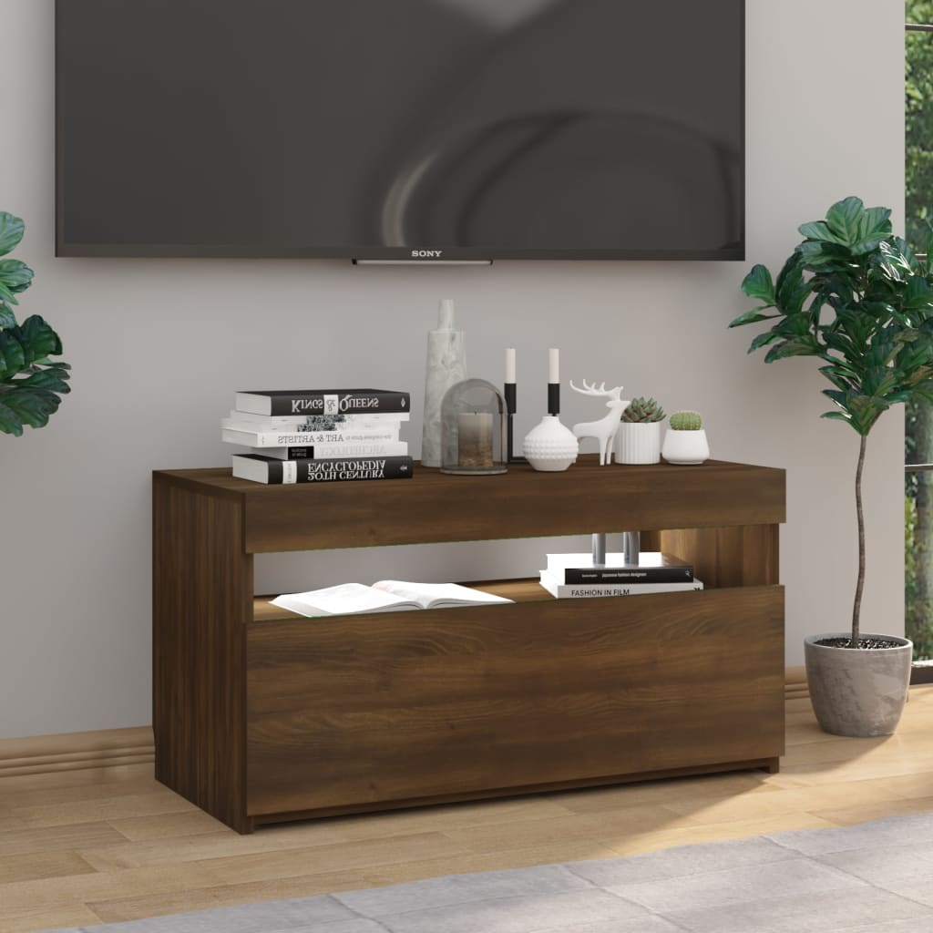 vidaXL TV Cabinet with LED Lights Brown Oak 75x35x40 cm