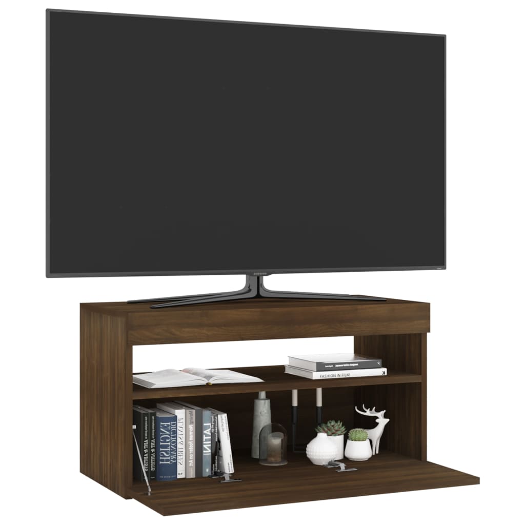 vidaXL TV Cabinet with LED Lights Brown Oak 75x35x40 cm