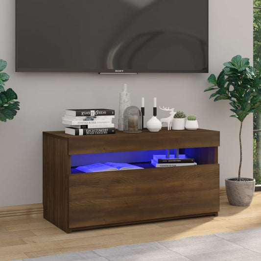 vidaXL TV Cabinet with LED Lights Brown Oak 75x35x40 cm