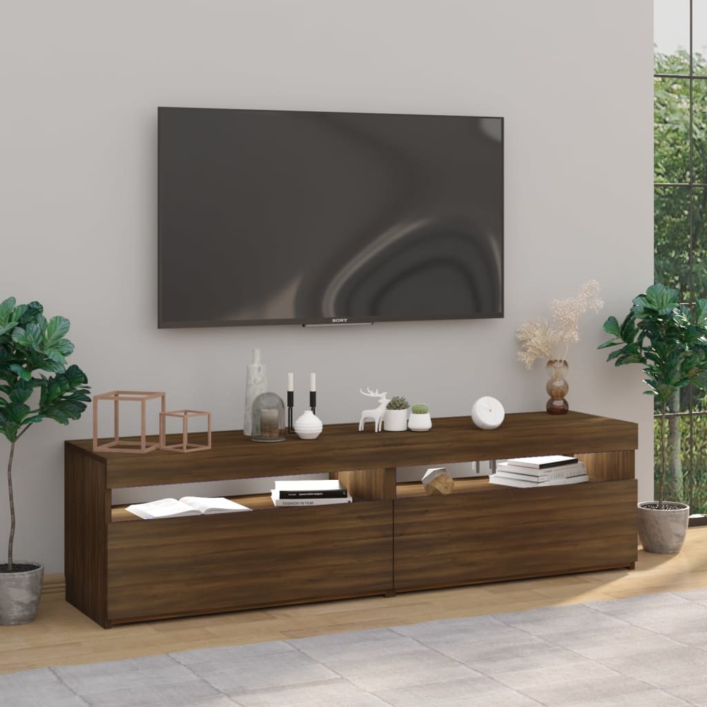 vidaXL TV Cabinet with LED Lights 2 pcs Brown Oak 75x35x40 cm