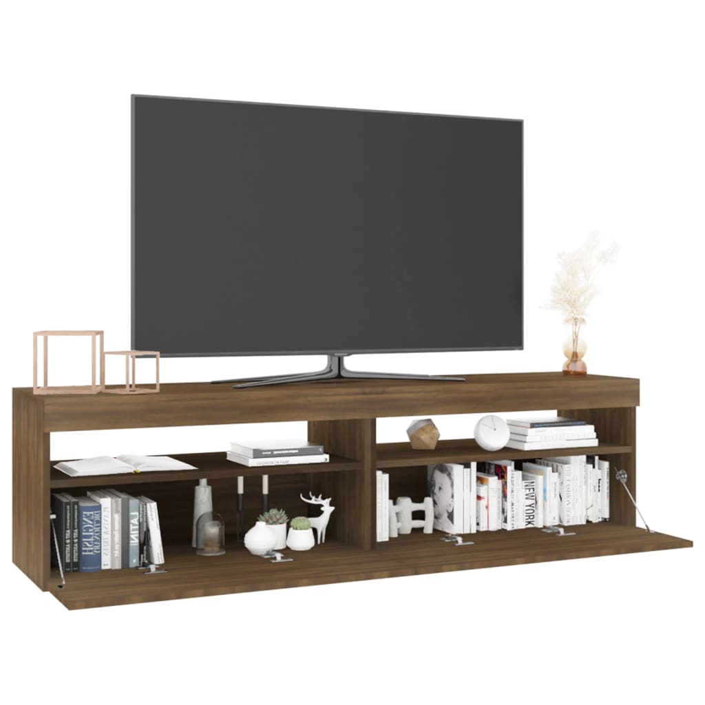 vidaXL TV Cabinet with LED Lights 2 pcs Brown Oak 75x35x40 cm