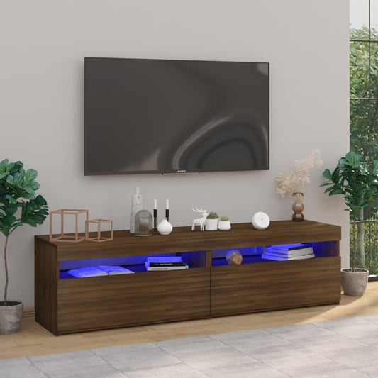 vidaXL TV Cabinet with LED Lights 2 pcs Brown Oak 75x35x40 cm