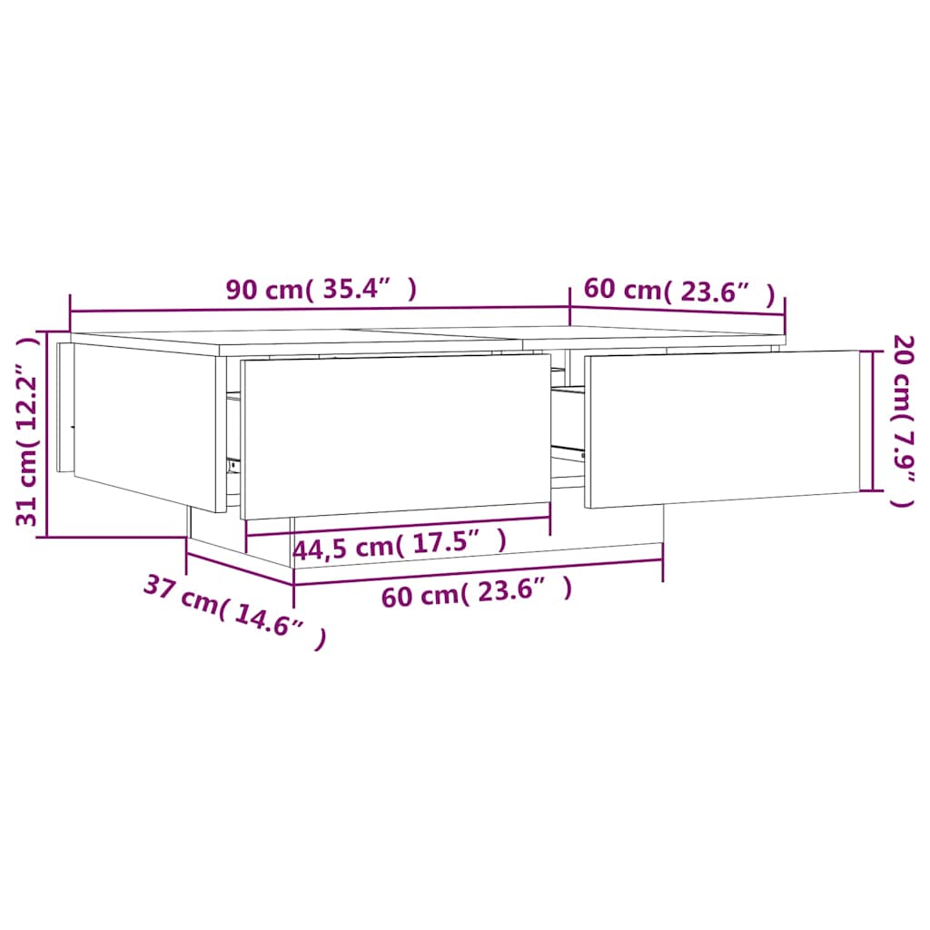 815196 vidaXL Coffee Table Grey Sonoma 90x60x31 cm Engineered Wood