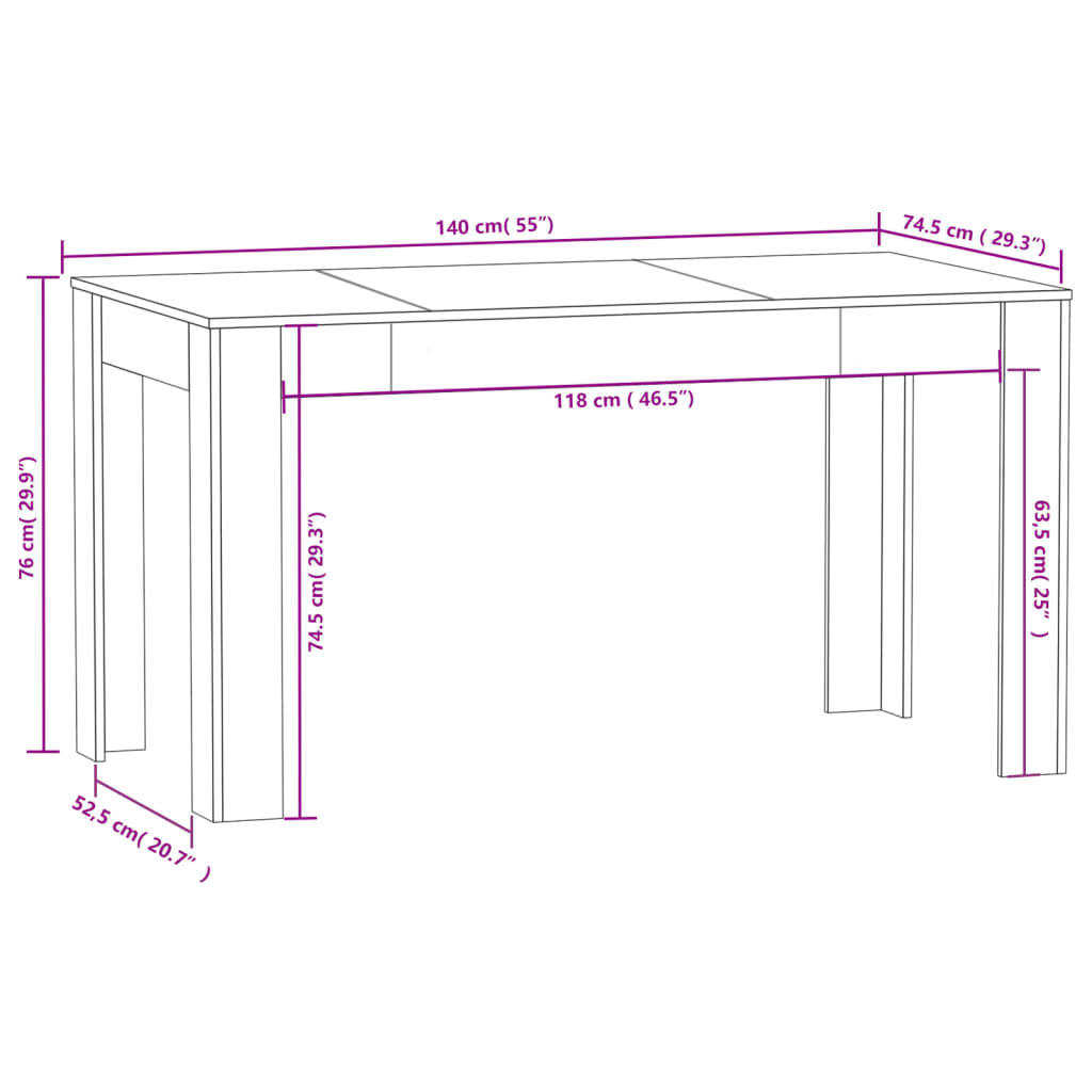 vidaXL Dining Table Grey Sonoma 140x74.5x76 cm Engineered Wood