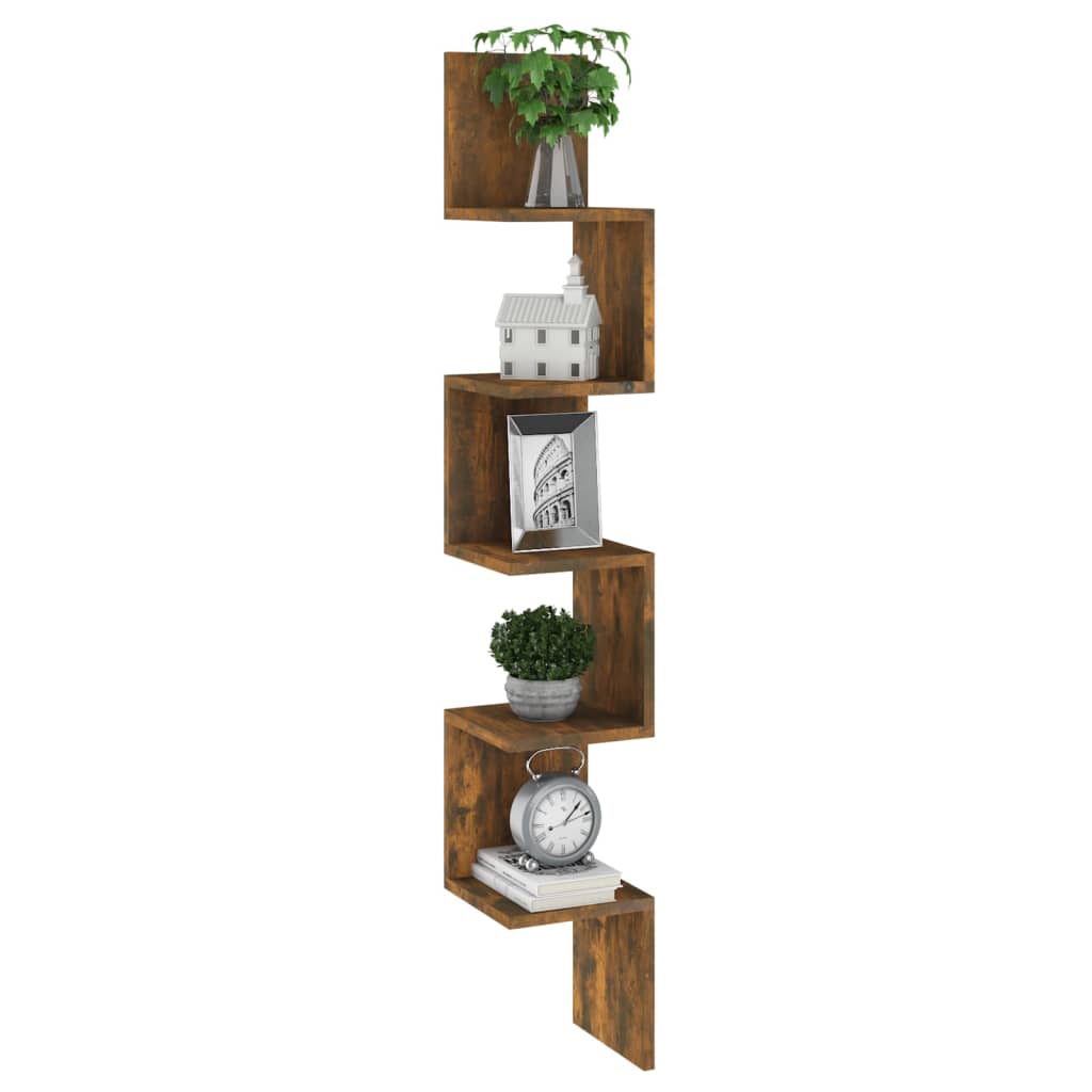 815210 vidaXL Wall Corner Shelf Smoked Oak 20x20x127,5 cm Engineered Wood