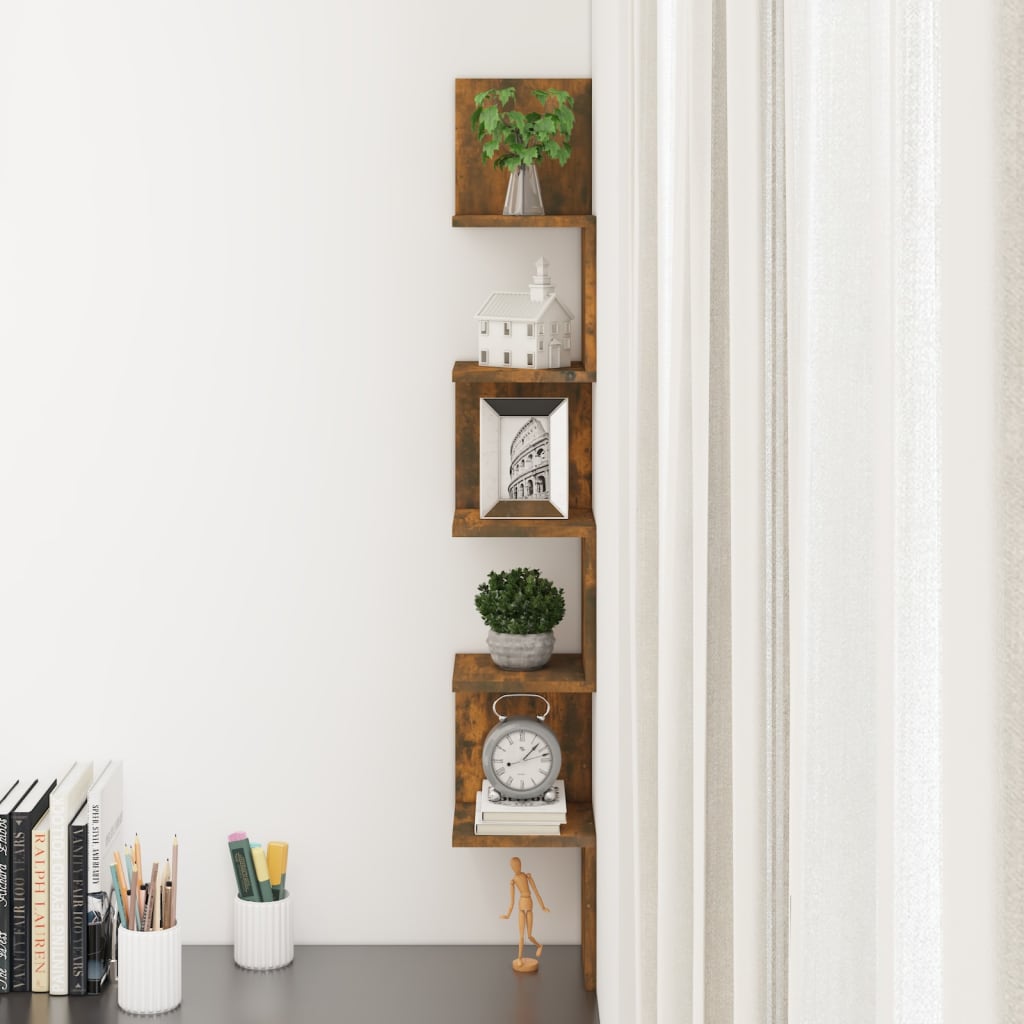 815210 vidaXL Wall Corner Shelf Smoked Oak 20x20x127,5 cm Engineered Wood