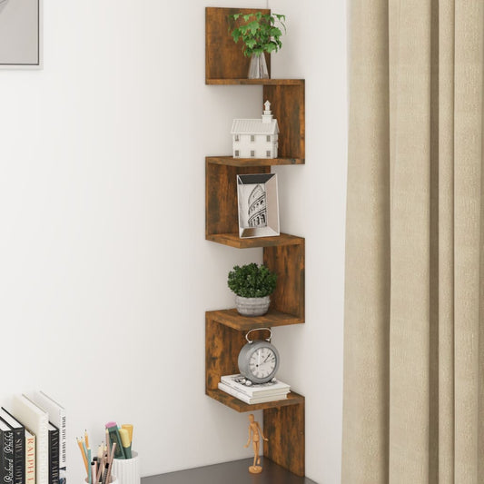 815210 vidaXL Wall Corner Shelf Smoked Oak 20x20x127,5 cm Engineered Wood