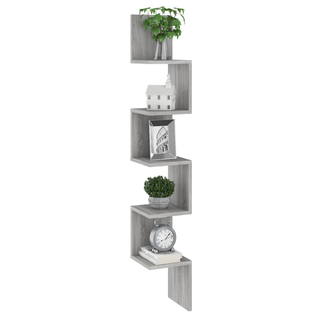 815211 vidaXL Wall Corner Shelf Grey Sonoma 20x20x127,5 cm Engineered Wood