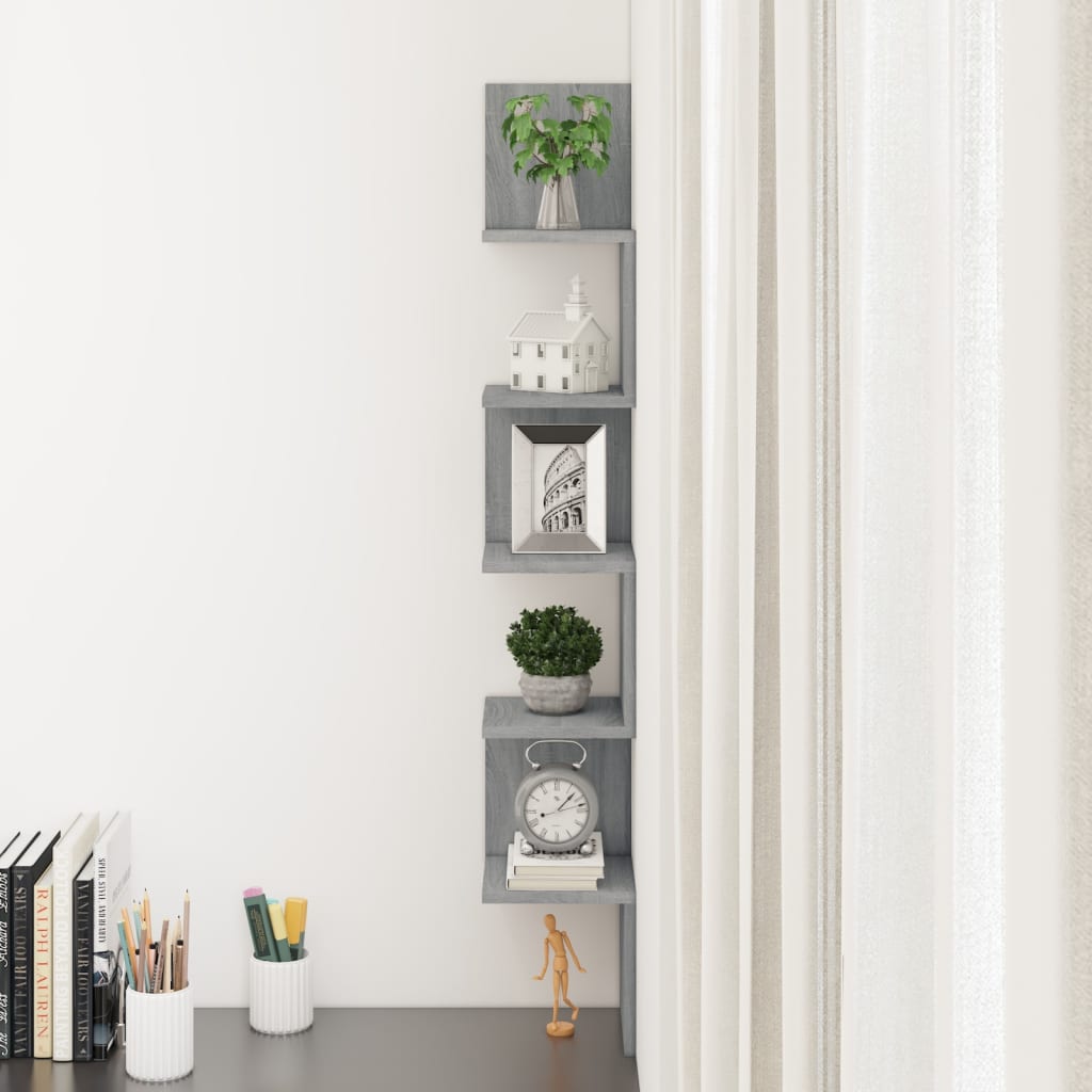 815211 vidaXL Wall Corner Shelf Grey Sonoma 20x20x127,5 cm Engineered Wood