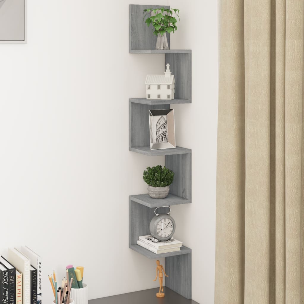 815211 vidaXL Wall Corner Shelf Grey Sonoma 20x20x127,5 cm Engineered Wood