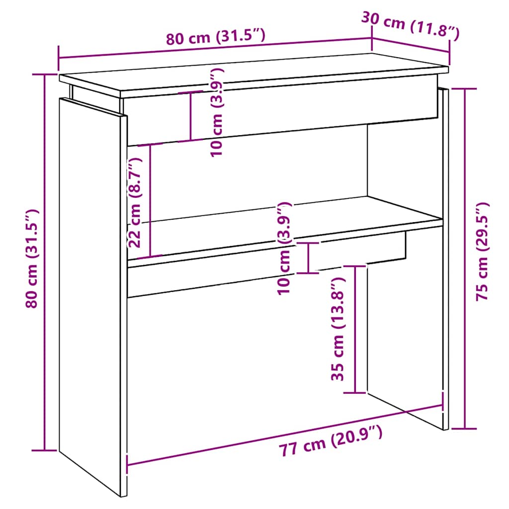 815216 vidaXL Console Table Smoked Oak 80x30x80 cm Engineered Wood