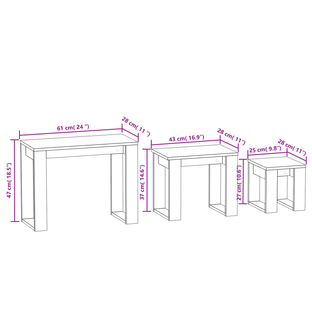 Nesting Tables 3 pcs Smoked Oak Engineered Wood