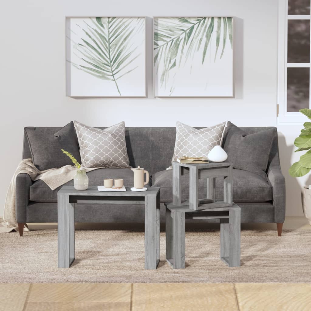 vidaXL Nesting Tables 3 pcs Grey Sonoma Engineered Wood