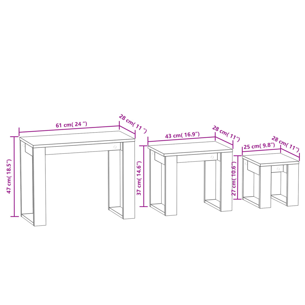 vidaXL Nesting Tables 3 pcs Grey Sonoma Engineered Wood