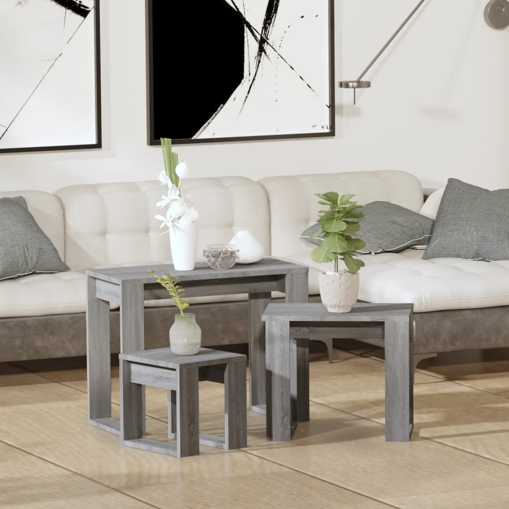 vidaXL Nesting Tables 3 pcs Grey Sonoma Engineered Wood