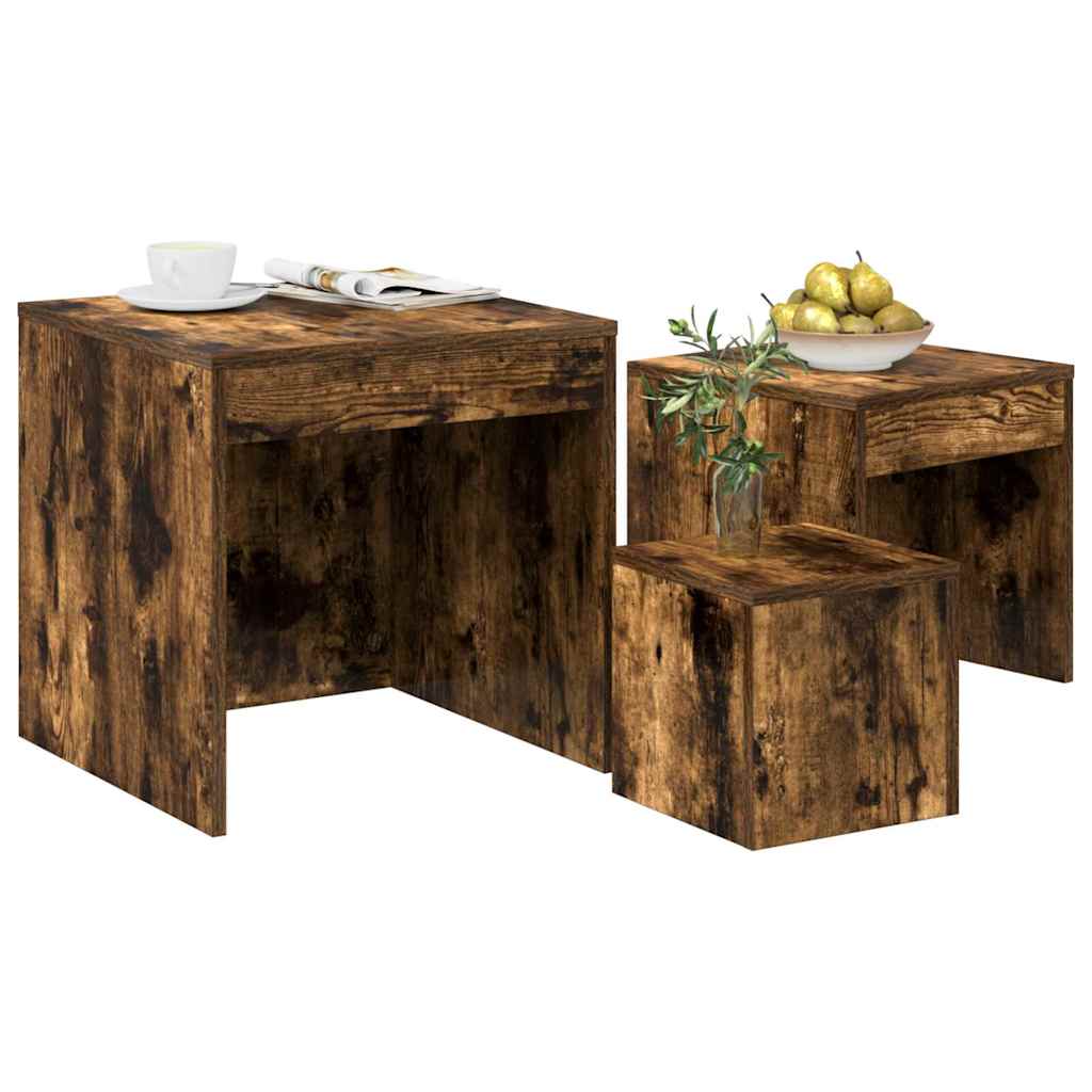 815225 vidaXL Nesting Tables 3 pcs Smoked Oak Engineered Wood