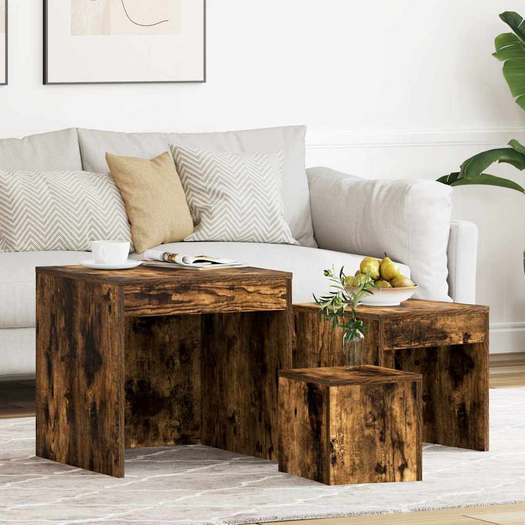 815225 vidaXL Nesting Tables 3 pcs Smoked Oak Engineered Wood