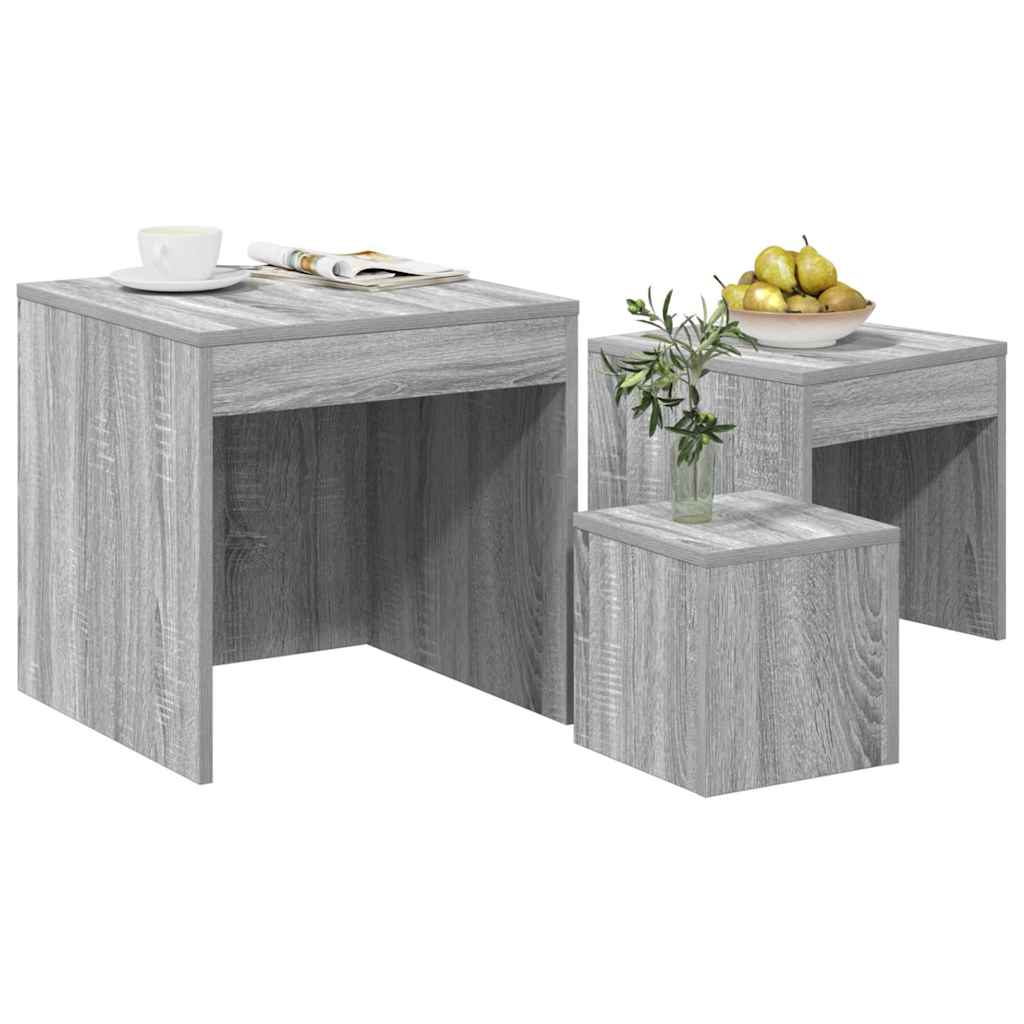 815226 vidaXL Nesting Tables 3 pcs Grey Sonoma Engineered Wood