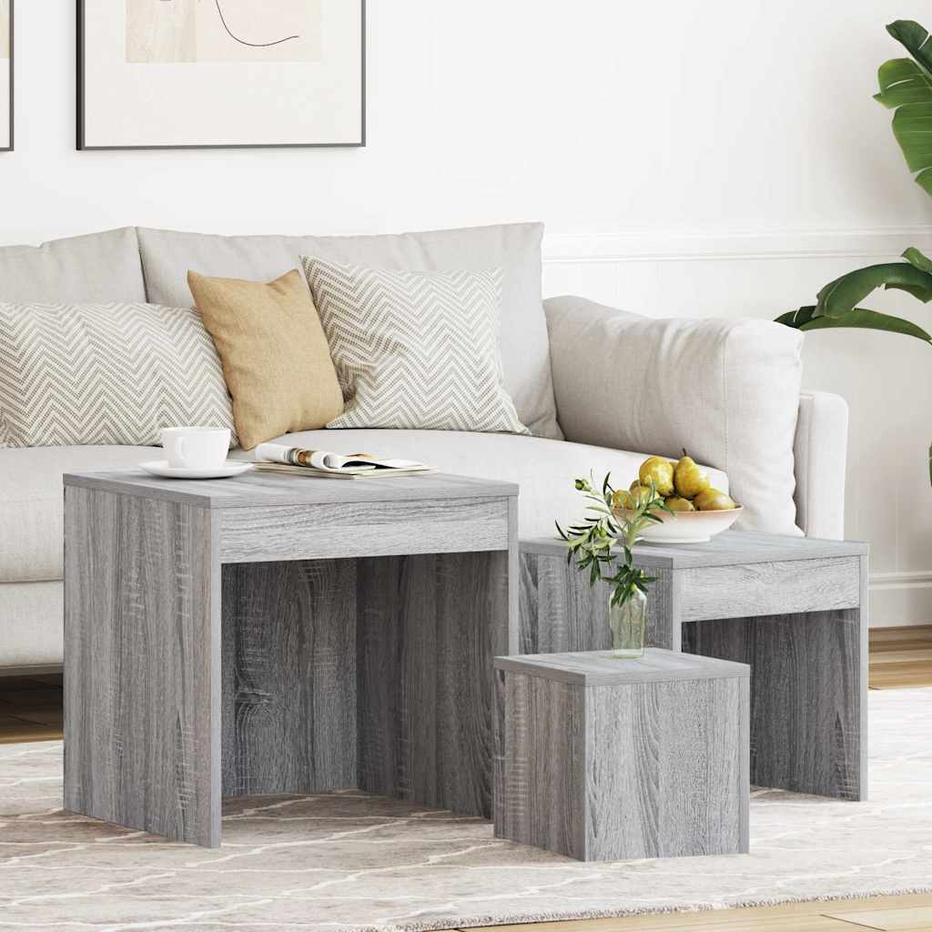 815226 vidaXL Nesting Tables 3 pcs Grey Sonoma Engineered Wood