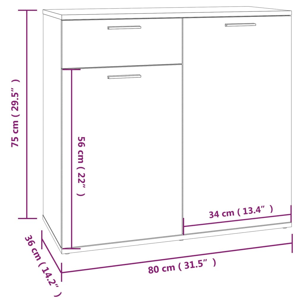 Sideboard Grey Sonoma 80x36x75 cm Engineered Wood