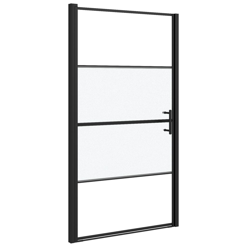 Shower Door 100x178 cm Half Frosted Tempered Glass Black