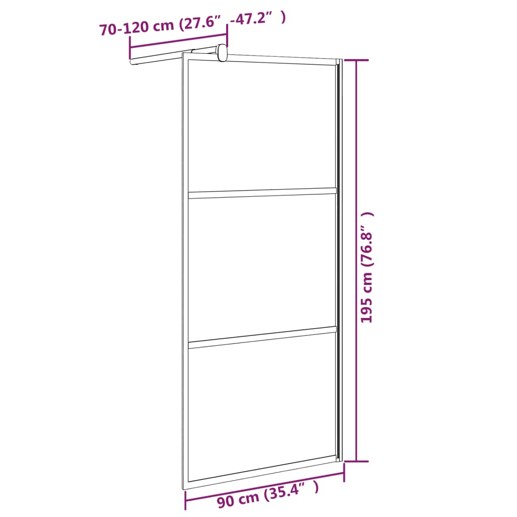 Walk-in Shower Wall 90x195 cm Half Frosted ESG Glass Black