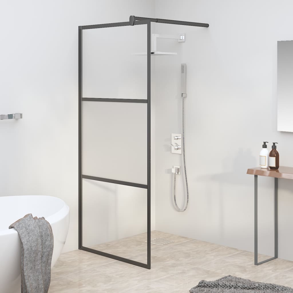 Walk-in Shower Wall 90x195 cm Half Frosted ESG Glass Black