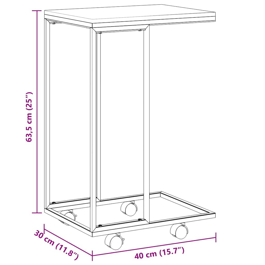 343097 vidaXL Side Table with Wheels Black 40x30x63,5 cm Engineered Wood