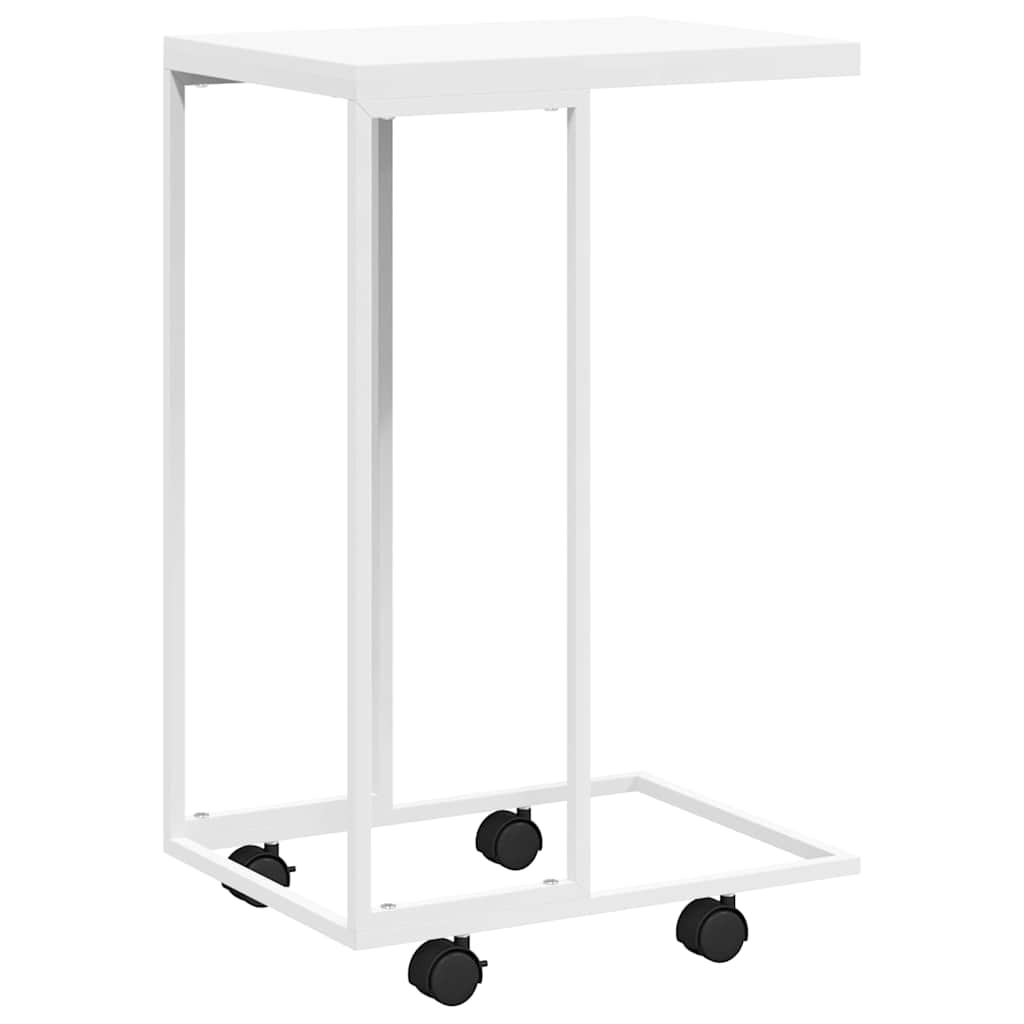 Side Table with Wheels White 40x30x63.5 cm Engineered Wood
