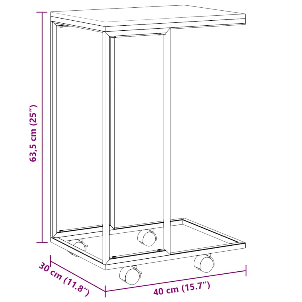 Side Table with Wheels White 40x30x63.5 cm Engineered Wood