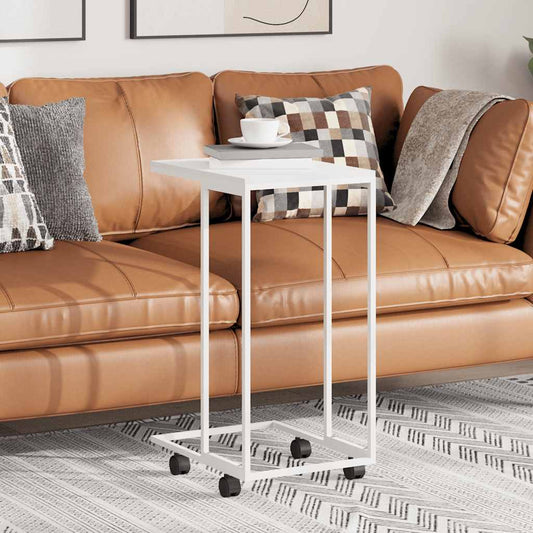 Side Table with Wheels White 40x30x63.5 cm Engineered Wood