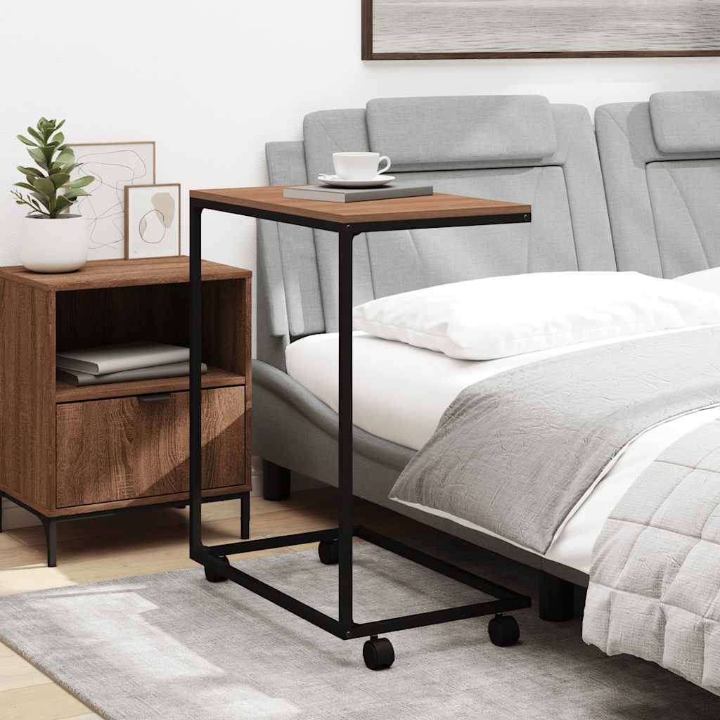 Side Table with Wheels Black 55x35x70 cm Engineered Wood