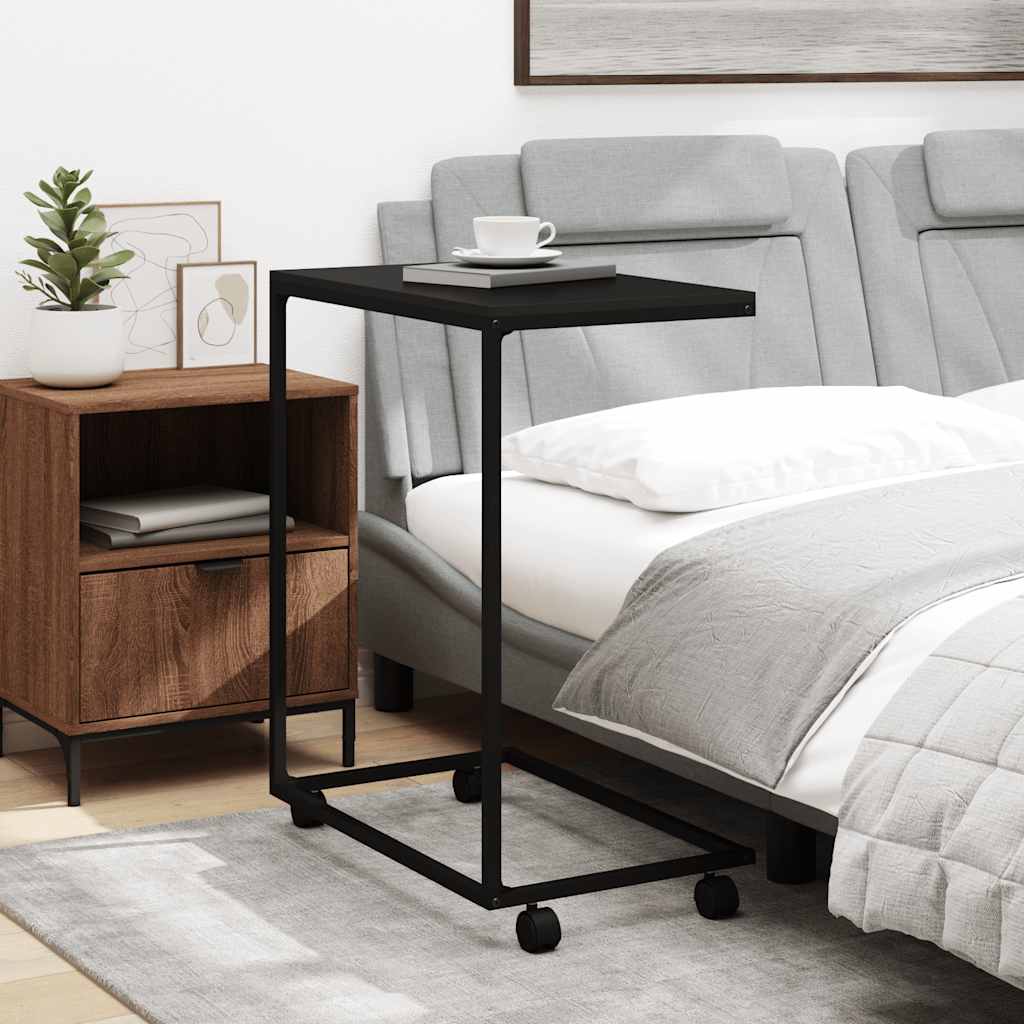 Side Table with Wheels Black 55x35x70 cm Engineered Wood