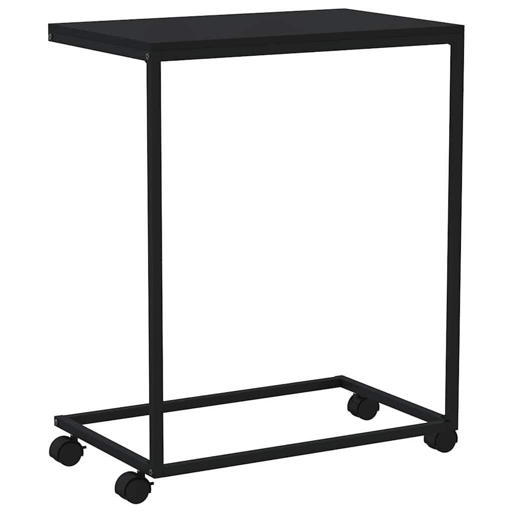 Side Table with Wheels Black 55x35x70 cm Engineered Wood