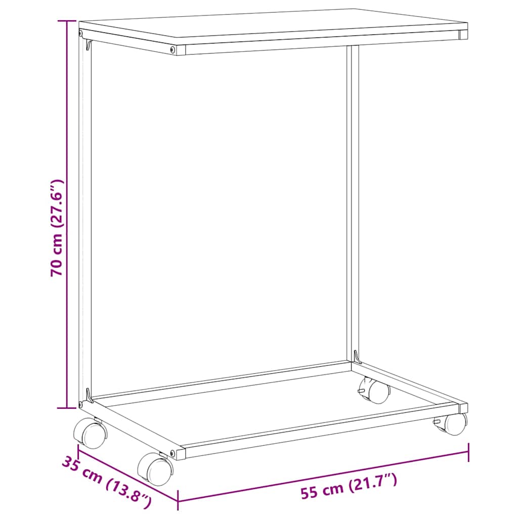 343103 vidaXL Side Table with Wheels White 55x35x70 cm Engineered Wood