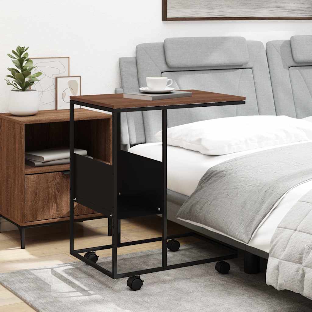 Side Table with Wheels Black 55x36x63,5 cm Engineered Wood