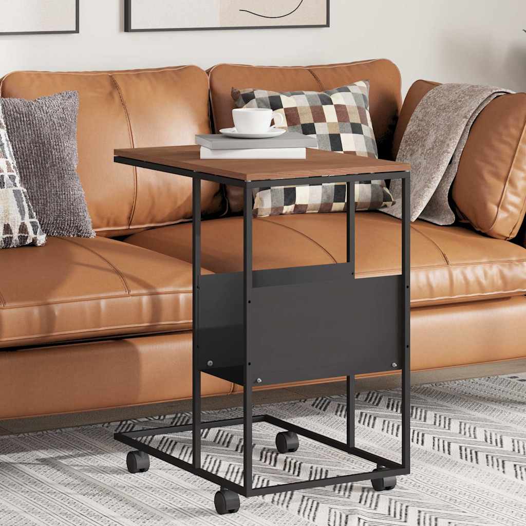 Side Table with Wheels Black 55x36x63,5 cm Engineered Wood