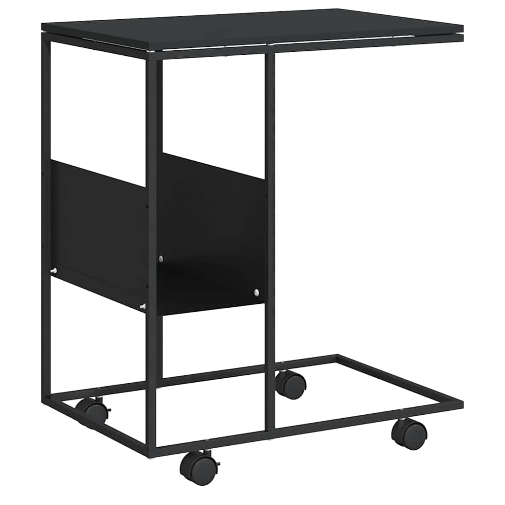 Side Table with Wheels Black 55x36x63.5 cm Engineered Wood