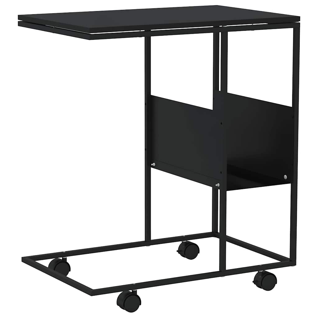 Side Table with Wheels Black 55x36x63.5 cm Engineered Wood